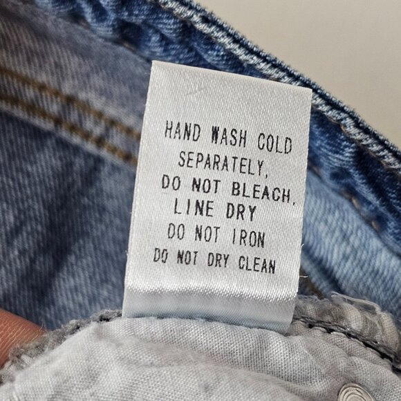 Signature 8 Blue Denim Shorts Women Distressed High Rise Button Down Size M - Picture 10 of 14